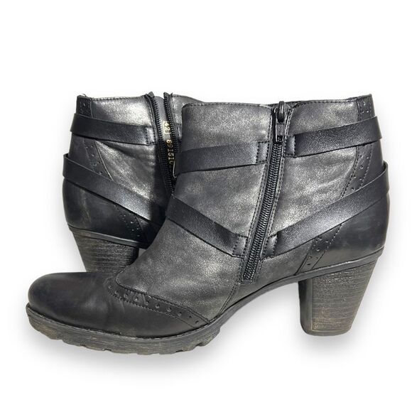 Remonte Ankle Bootie Buckle Strap Round Toe Leather Block Heel Black Women's 42 - Picture 9 of 10